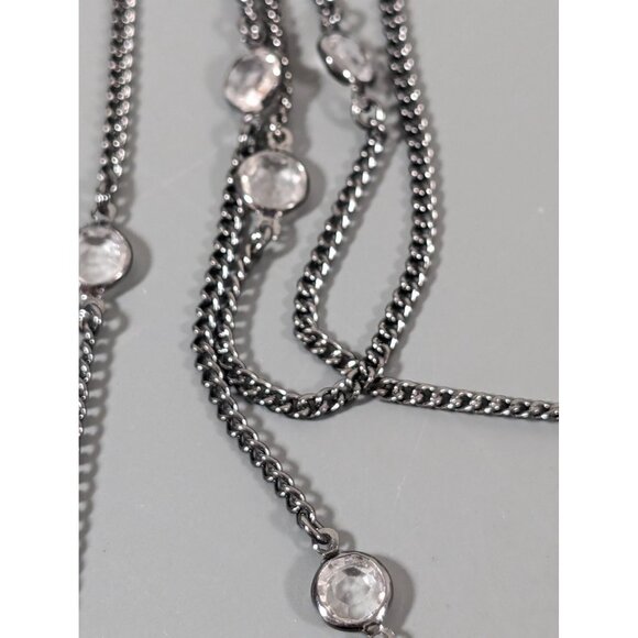 Premier Designs City Lights Gray Metallic Clear Bezel Long Layering Necklace 60" - Picture 9 of 10